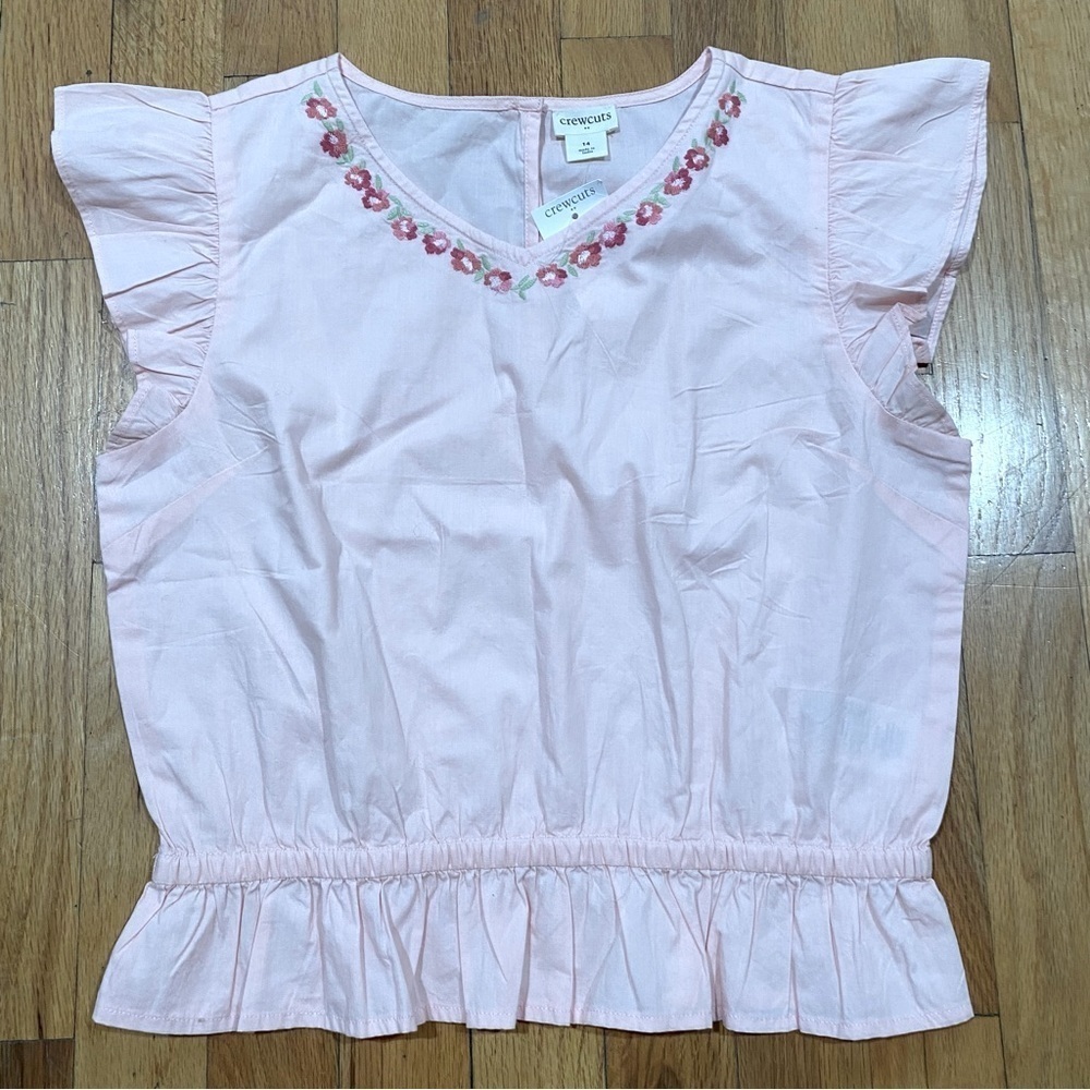 Crewcuts NWT Floral Embroidered Flutter Sleeve Top